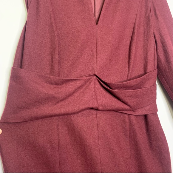 Hobbs London Burgundy Wool Long Sleeve V-Neck Midi Dress Size 14 NWOT! - Picture 4 of 11